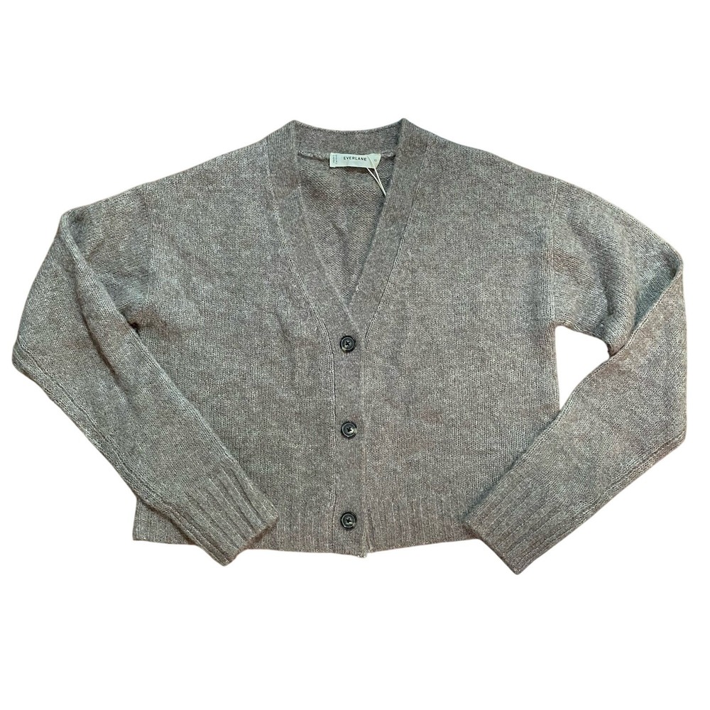 Everlane NWT High V Cropped Cardigan In Alpaca Taupe Melange XS - Picture 9 of 14
